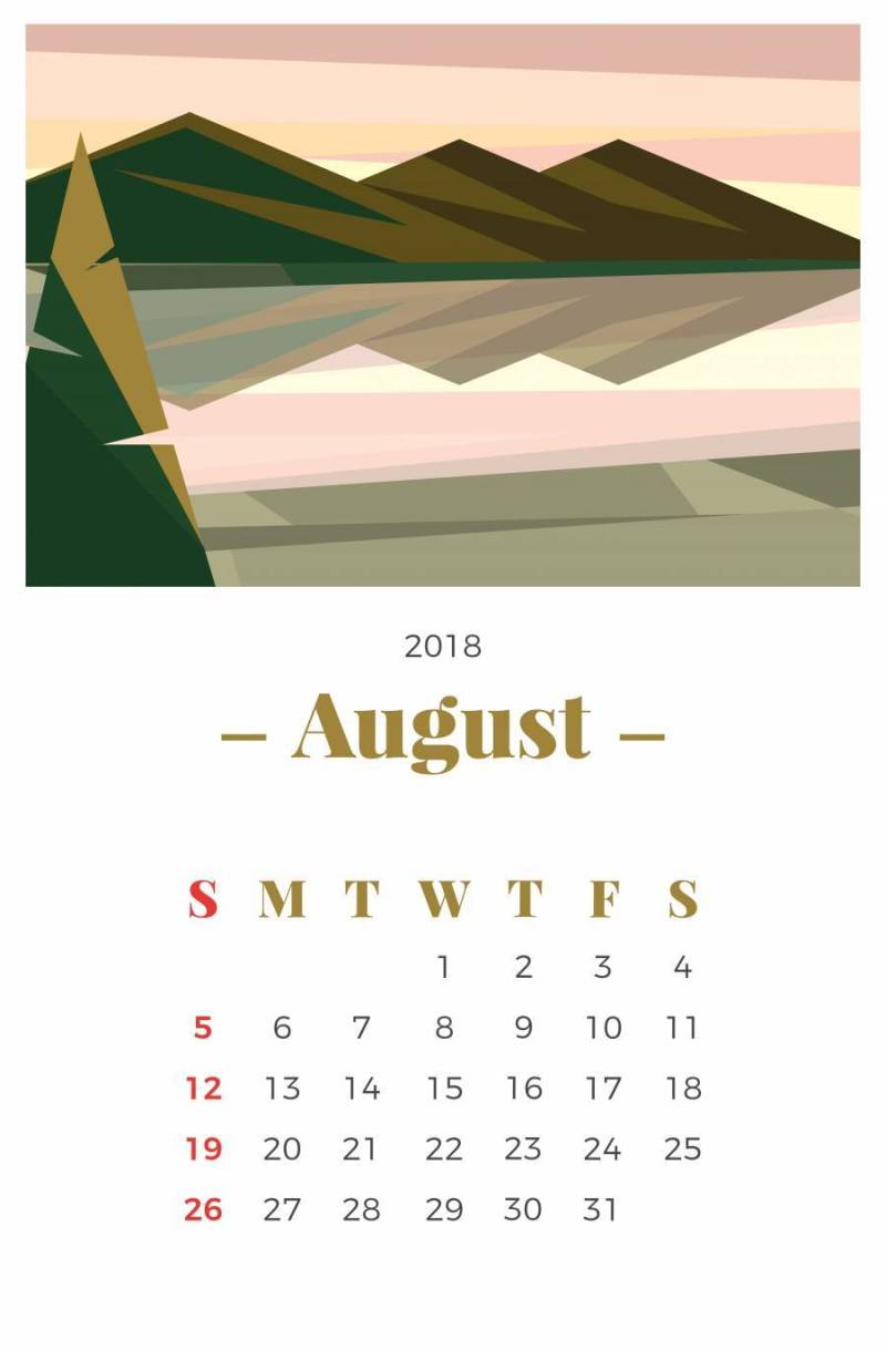 2018年8月景观月历