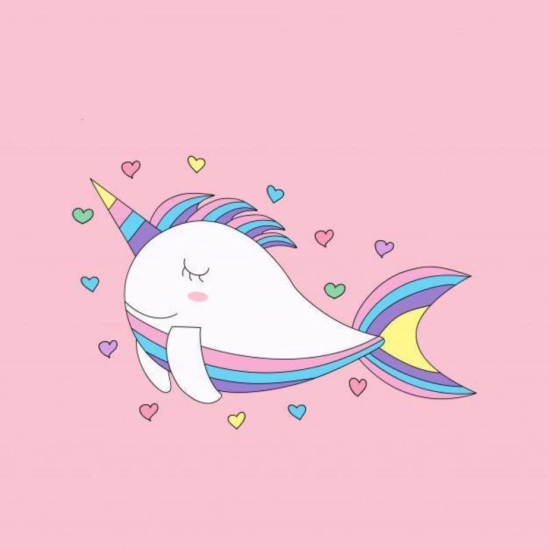 Cute fish unicorn cartoon hand drawn style