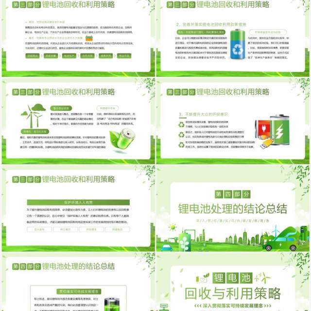绿色清新风锂电池回收与利用策略PPT模板