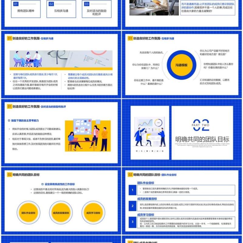 蓝色简约风团队管理经验分享PPT模板