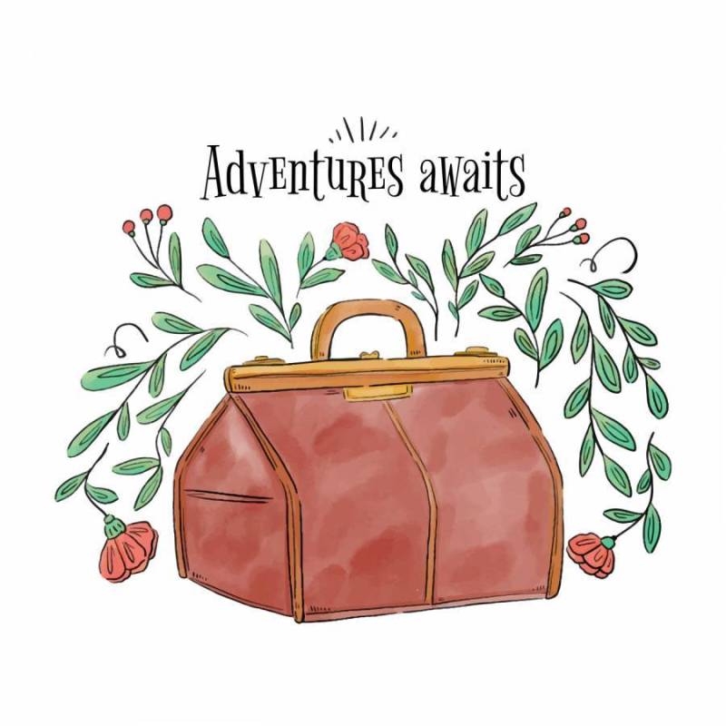 叶子，分支和鲜花的复古手提箱