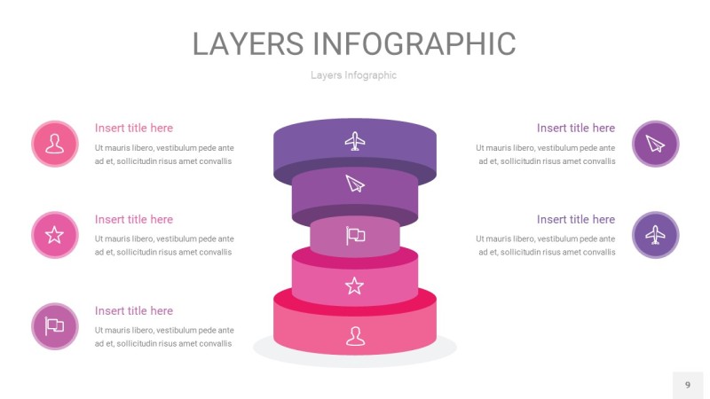 粉紫色3D分层PPT信息图9