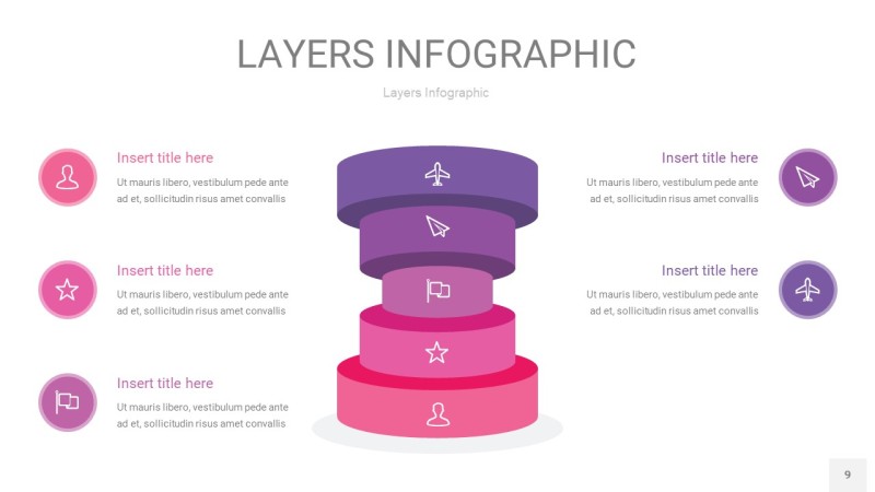 粉紫色3D分层PPT信息图9