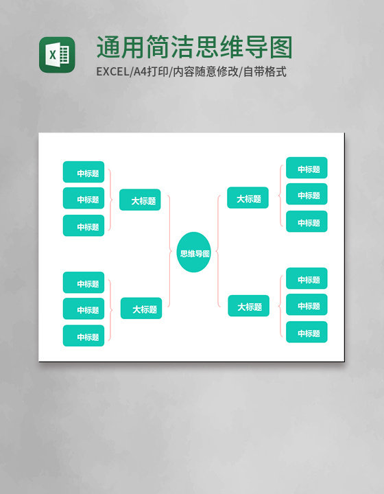 通用绿色简洁思维导图Execl模板 通用绿色简洁思维导图Execl模板