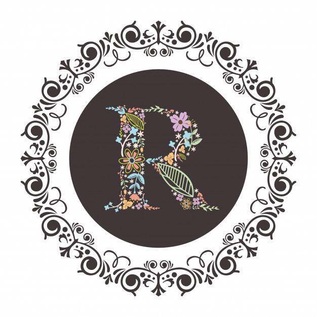 字母R首字母与花卉矢量