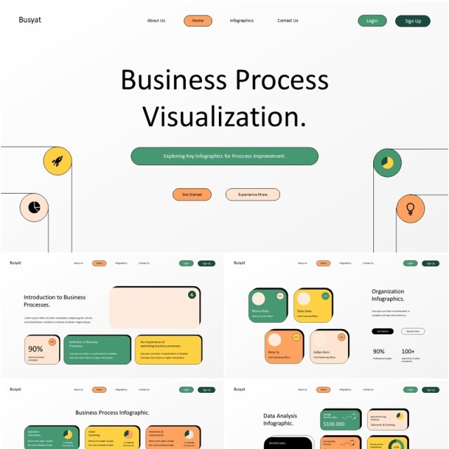 白色现代业务流程方法信息图PPT模板素材white modern business process method infographics