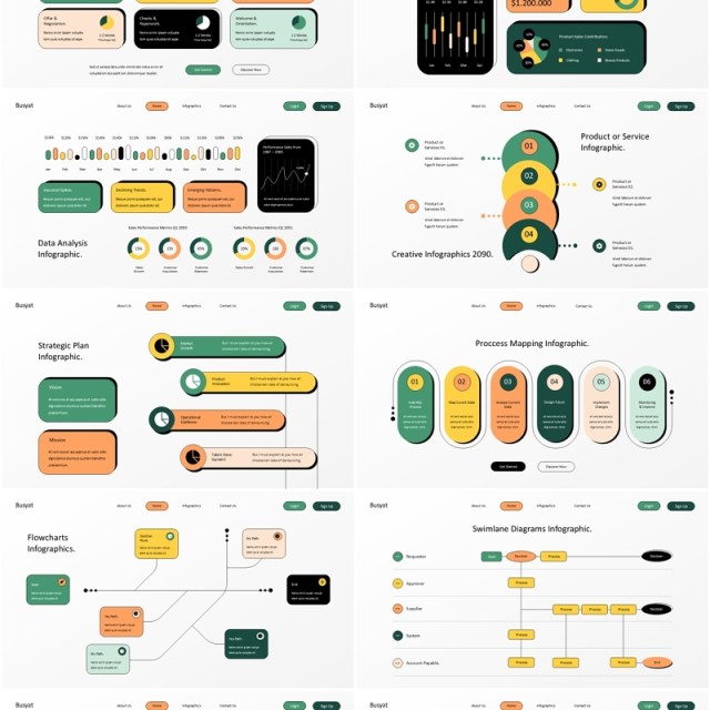 白色现代业务流程方法信息图PPT模板素材white modern business process method infographics