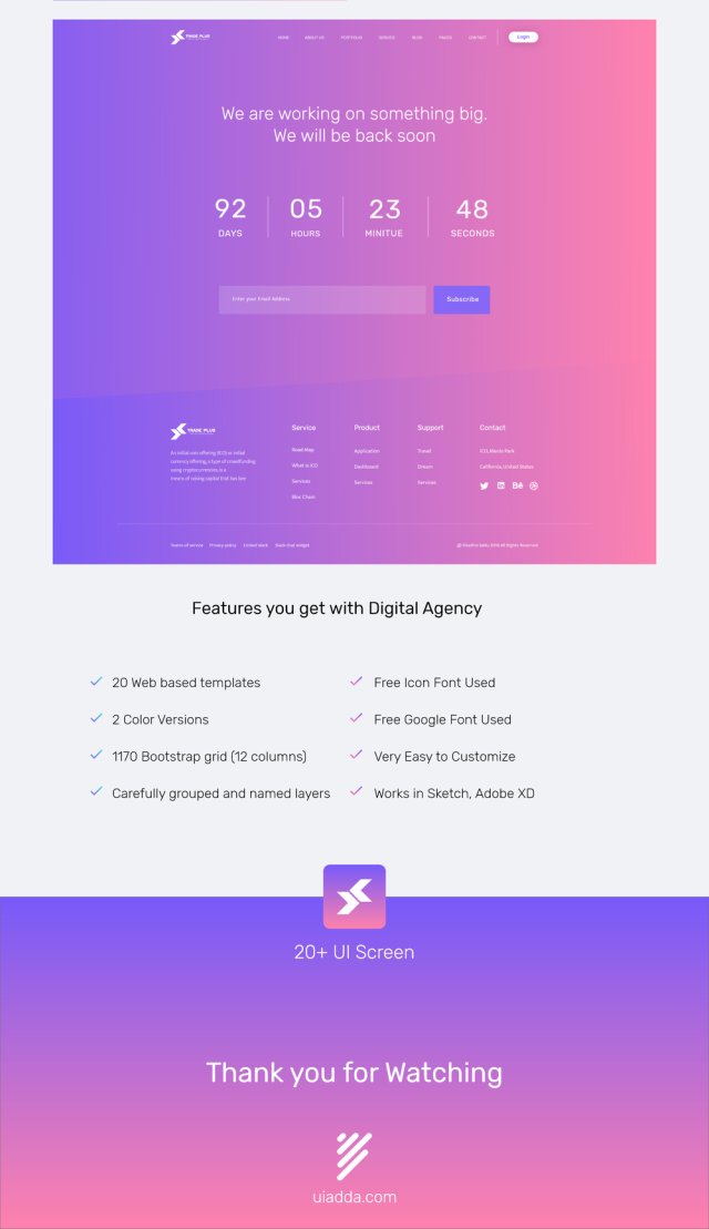 XD模板非常适合您的下一个Web项目。，Digital Agency Landing Template