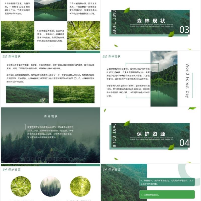 清新简约风世界森林日宣传介绍PPT模板