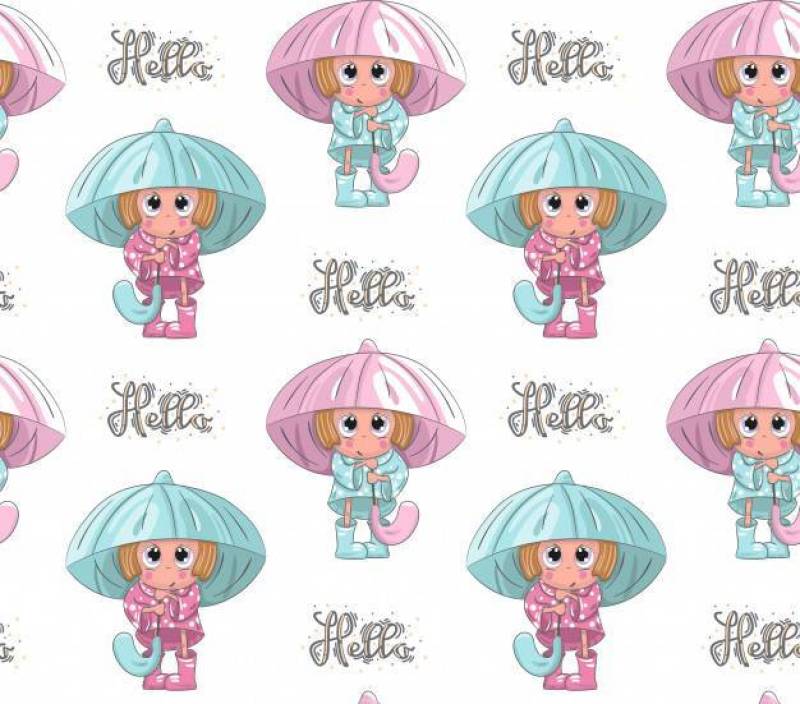 Cute girl with umbrella pattern friends cartoon hand drawn