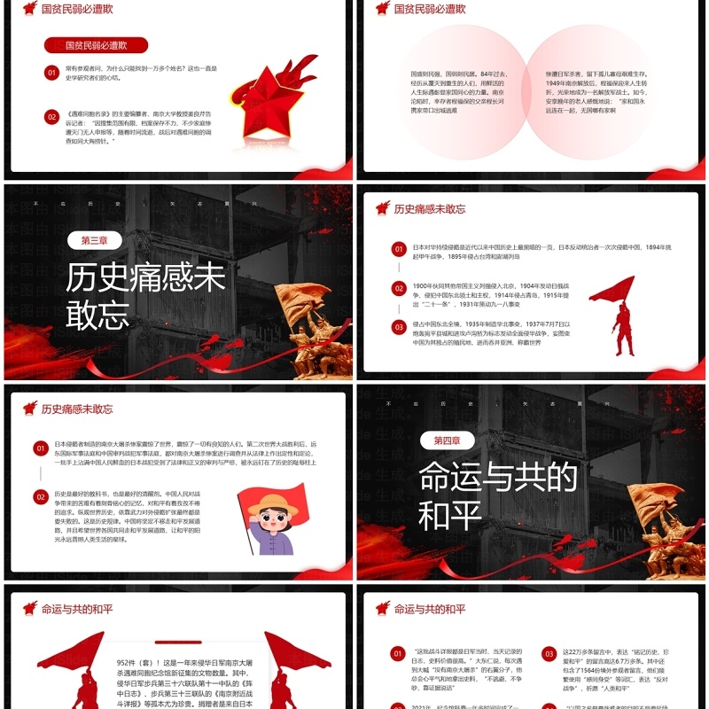 红色简约风不忘历史纪念南京大屠杀PPT模板
