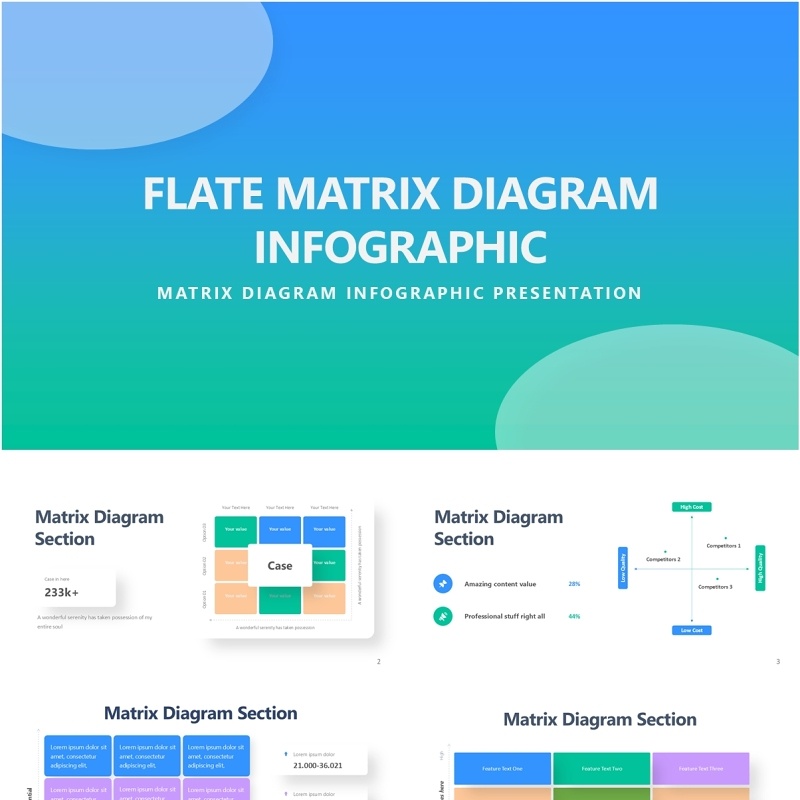 平面矩阵图信息图PPT模板素材Flate Matrix Diagram Infographic