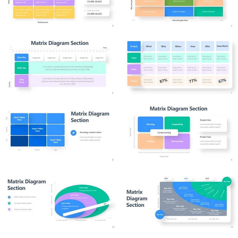 平面矩阵图信息图PPT模板素材Flate Matrix Diagram Infographic