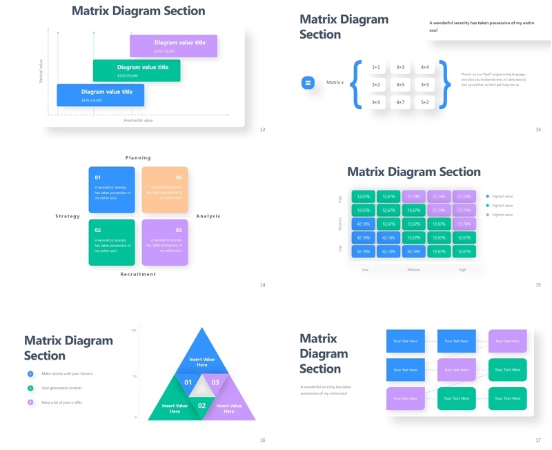 平面矩阵图信息图PPT模板素材Flate Matrix Diagram Infographic