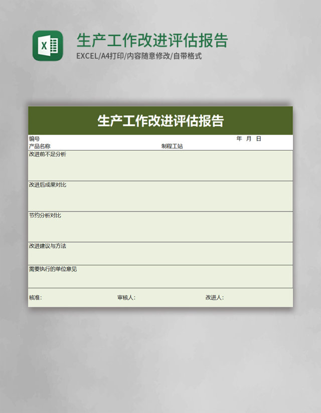 生产工作改进评估报告excel模板 生产工作改进评估报告excel模板