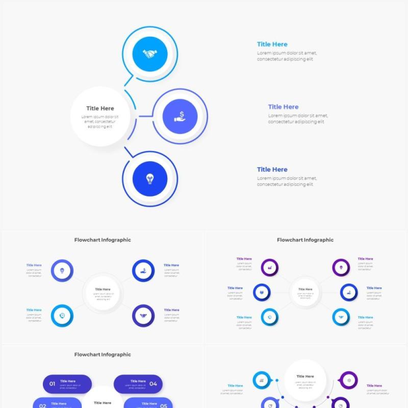 浅色系蓝色圆形流程步骤关系图PPT素材 Infographic Blue