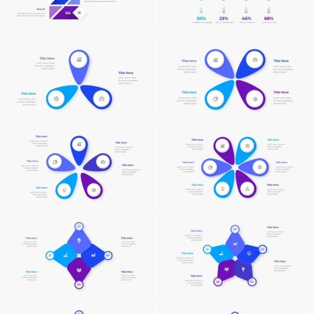 浅色系蓝色圆形流程步骤关系图PPT素材 Infographic Blue