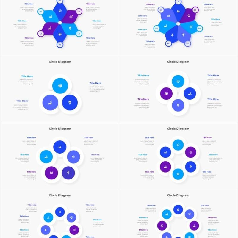 浅色系蓝色圆形流程步骤关系图PPT素材 Infographic Blue