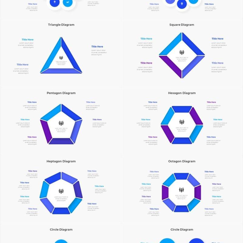 浅色系蓝色圆形流程步骤关系图PPT素材 Infographic Blue