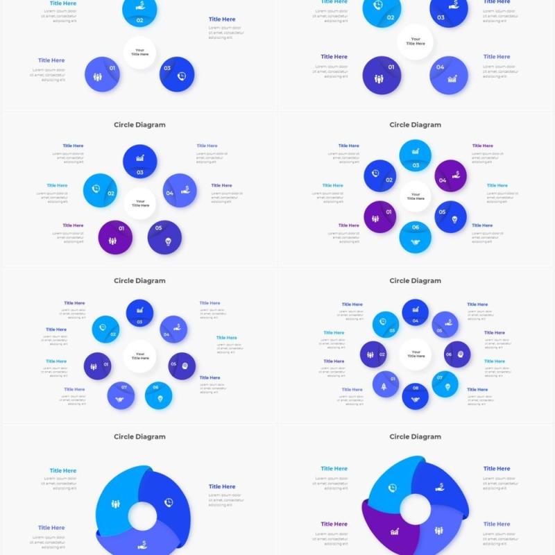 浅色系蓝色圆形流程步骤关系图PPT素材 Infographic Blue