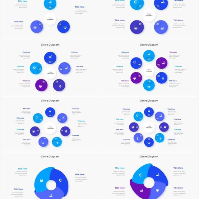 浅色系蓝色圆形流程步骤关系图PPT素材 Infographic Blue