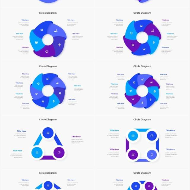 浅色系蓝色圆形流程步骤关系图PPT素材 Infographic Blue