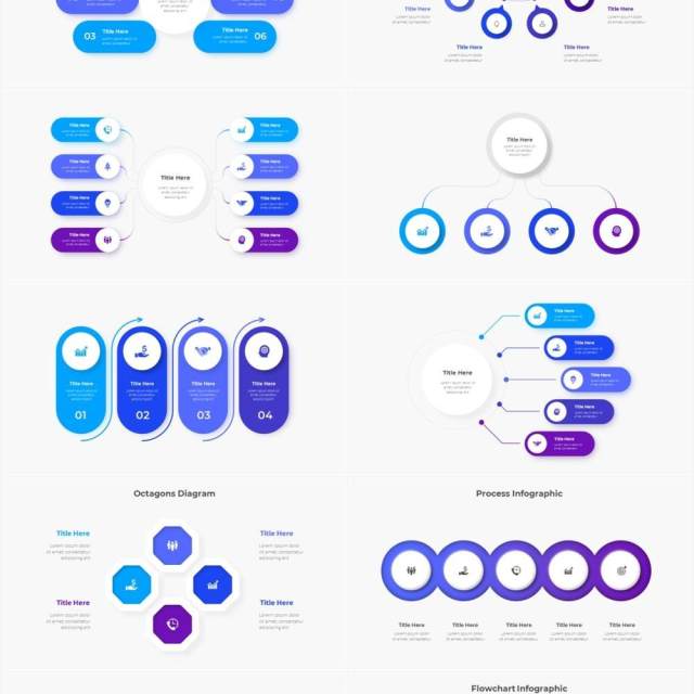 浅色系蓝色圆形流程步骤关系图PPT素材 Infographic Blue