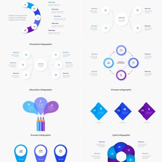 浅色系蓝色圆形流程步骤关系图PPT素材 Infographic Blue