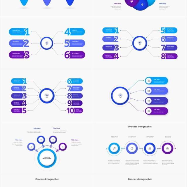 浅色系蓝色圆形流程步骤关系图PPT素材 Infographic Blue