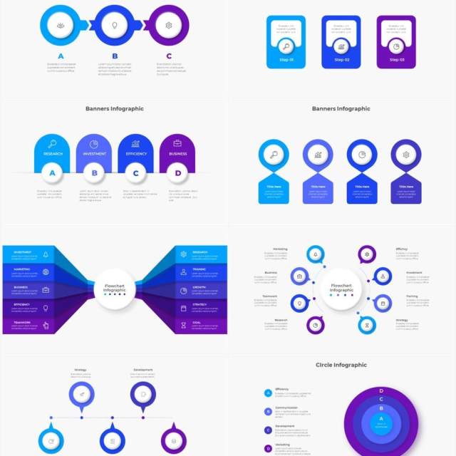 浅色系蓝色圆形流程步骤关系图PPT素材 Infographic Blue