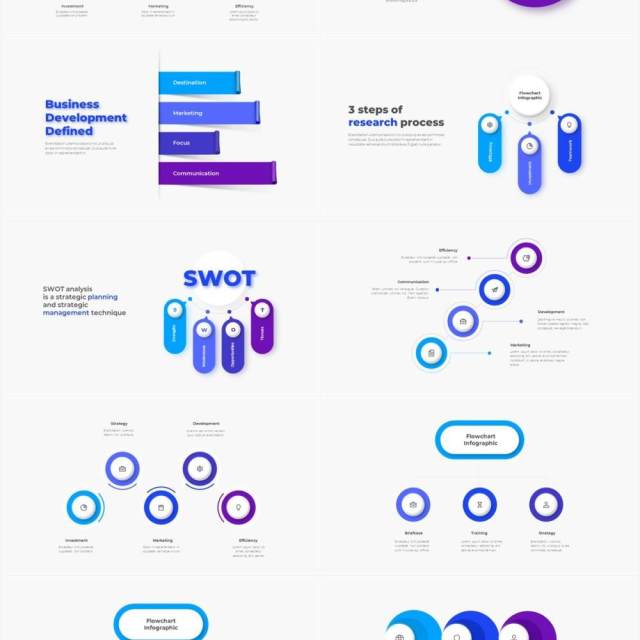 浅色系蓝色圆形流程步骤关系图PPT素材 Infographic Blue