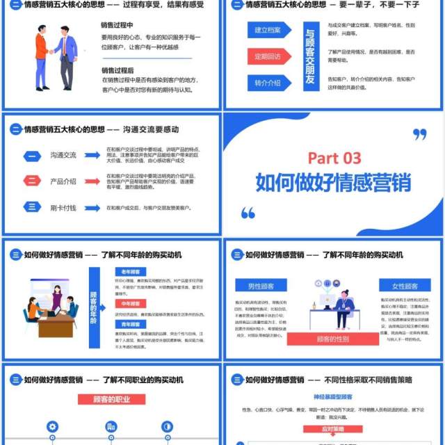 扁平插画简约企业员工公司情感营销培训如何打动客户的心PPT模板 扁平插画简约企业员工公司情感营销培训如何打动客户的心PPT模板