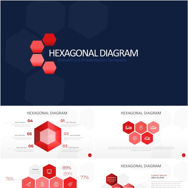红色六边形信息图PPT模板素材Wide Red Hexagonal Infographic 红色六边形信息图PPT模板素材Wide Red Hexagonal Infographic