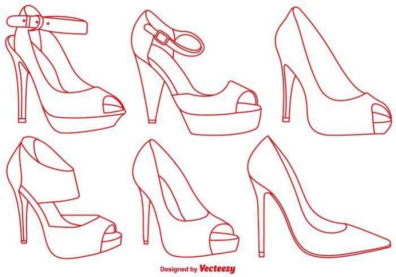 矢量优雅红色拖鞋线图标集