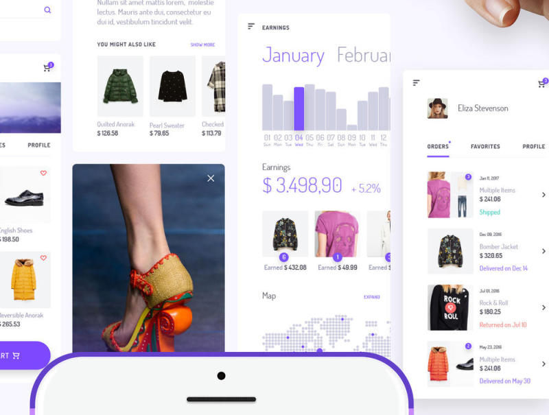 30屏幕电子商务，文章，社交iOS UI套件，揭开Fashion Mobile UI套件