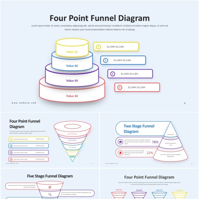 四个模块漏斗图PPT模板Funnel Diagram - Presentation Template