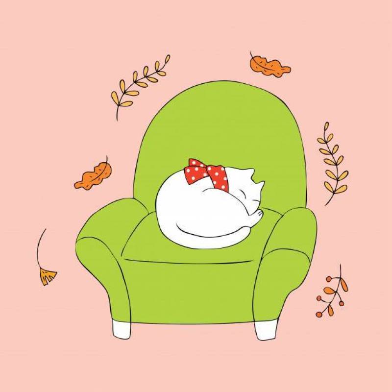 卡通可爱的秋天猫睡觉矢量。