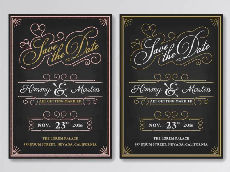 老式黑板保存日期婚礼邀请模板。 EA
