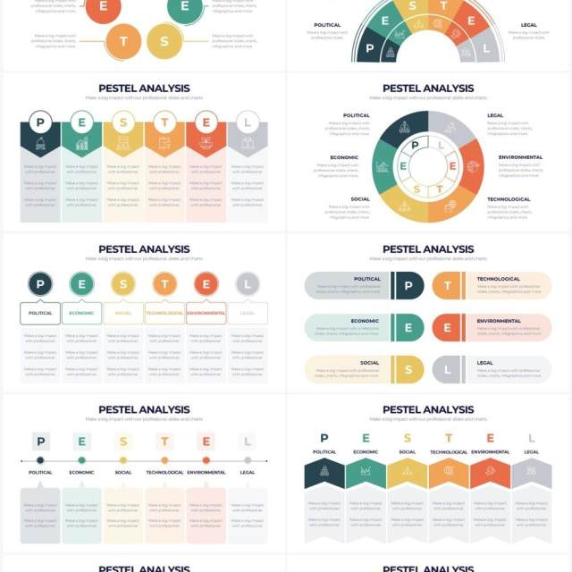 多彩PESTEL分析模型大环境分析PPT信息图形素材PESTEL Analysis Powerpoint Infographics