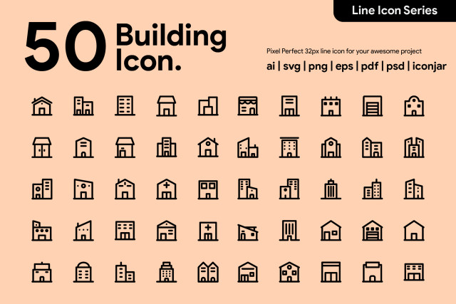 50个建筑线性图标素材50 Building Line Icon