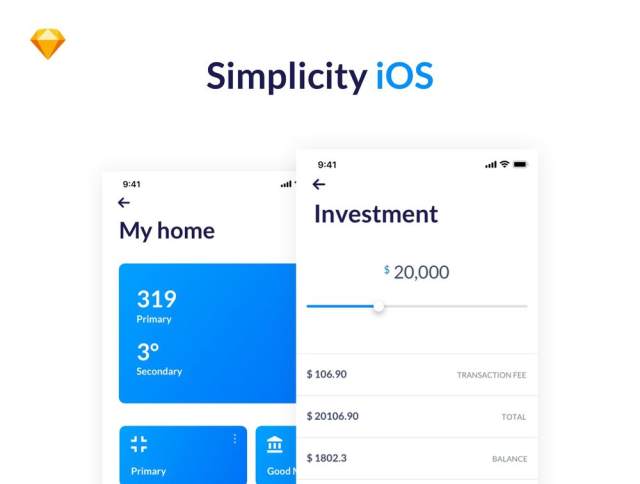 52个iOS UI屏幕专为Sketch。，Simplicity iOS设计