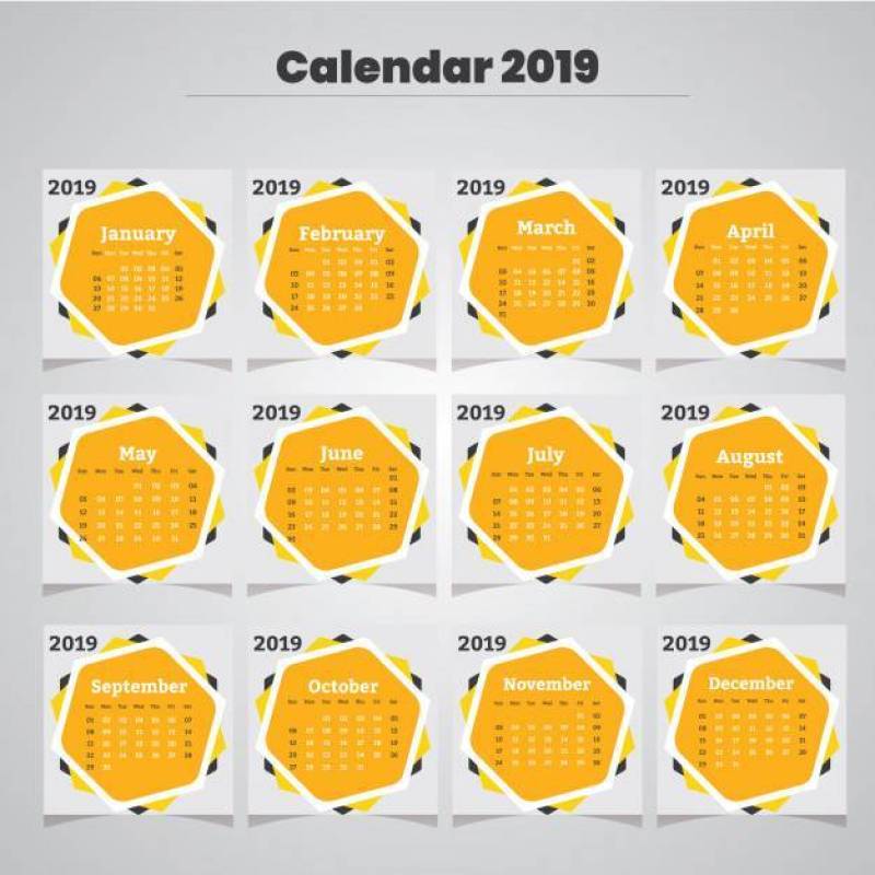 Yellow Calendar 2019