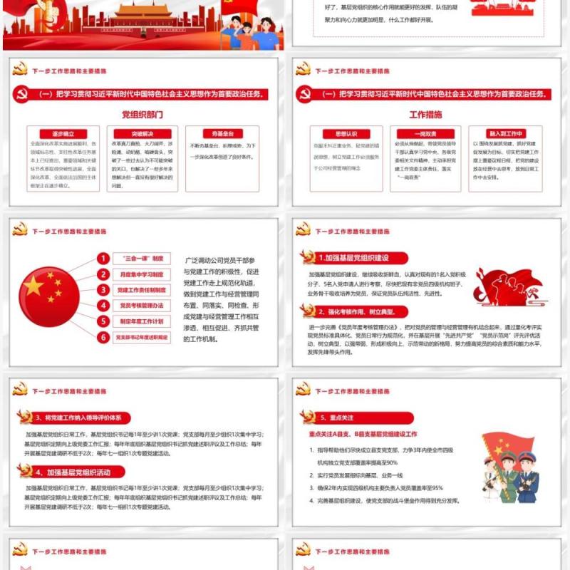 红色简约党支部党员大会宣传PPT模板