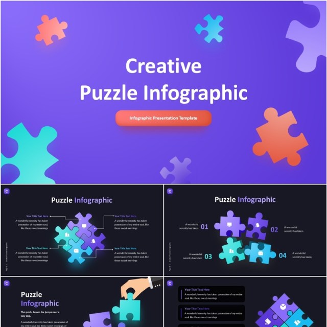 创意拼图信息图表PPT模板Creative Puzzle Infographic (Dark)