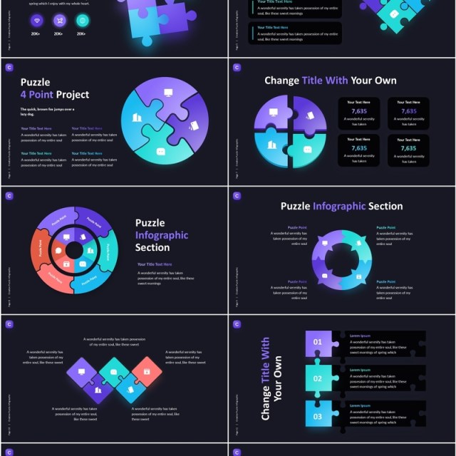 创意拼图信息图表PPT模板Creative Puzzle Infographic (Dark)