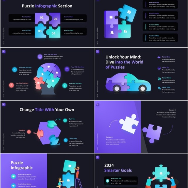 创意拼图信息图表PPT模板Creative Puzzle Infographic (Dark)