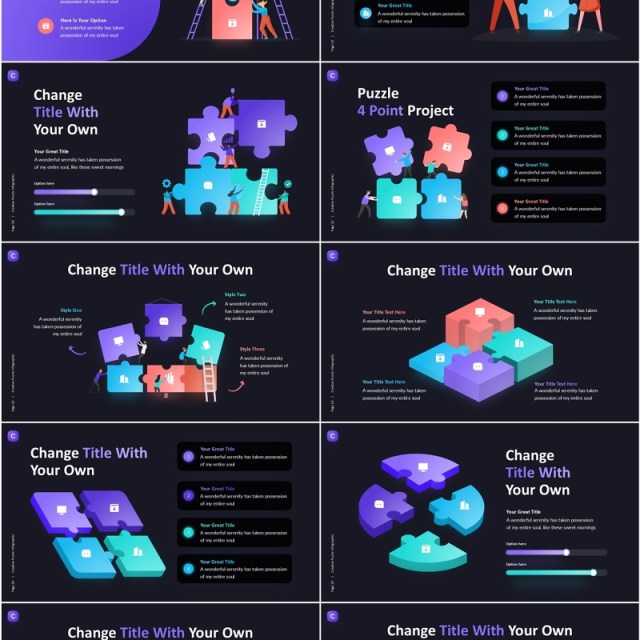 创意拼图信息图表PPT模板Creative Puzzle Infographic (Dark)