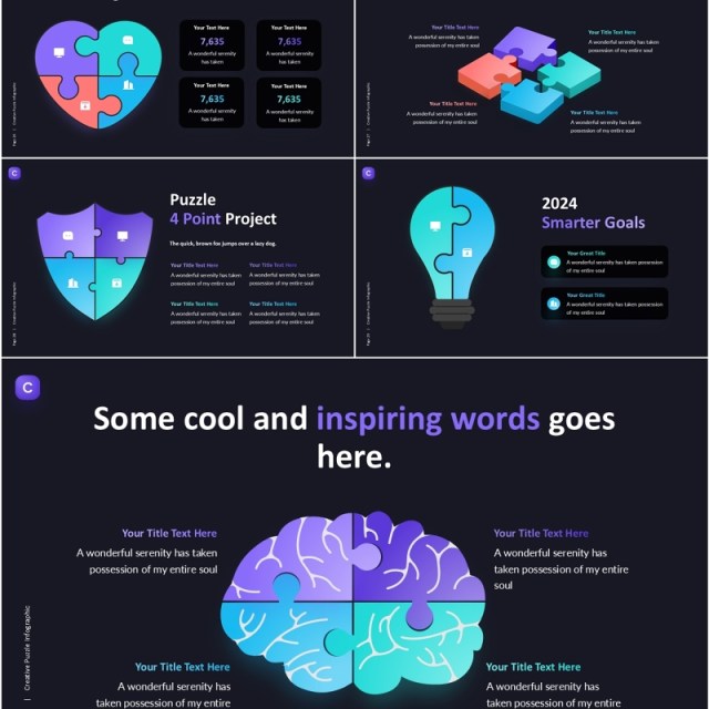 创意拼图信息图表PPT模板Creative Puzzle Infographic (Dark)