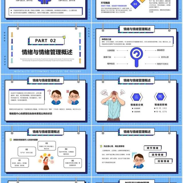 蓝色孟菲斯团队建设情绪管理培训PPT模板