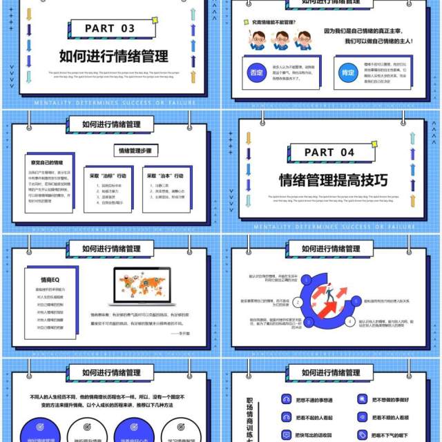 蓝色孟菲斯团队建设情绪管理培训PPT模板